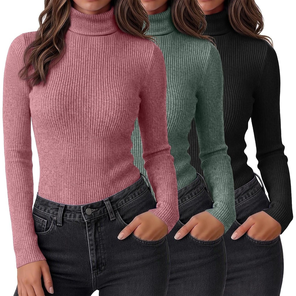image:imageEkouaer Women Ribbed Turtleneck Long Sleeve Turtle Neck Tops Thermal ShirtsBlackWine RedBlue Green