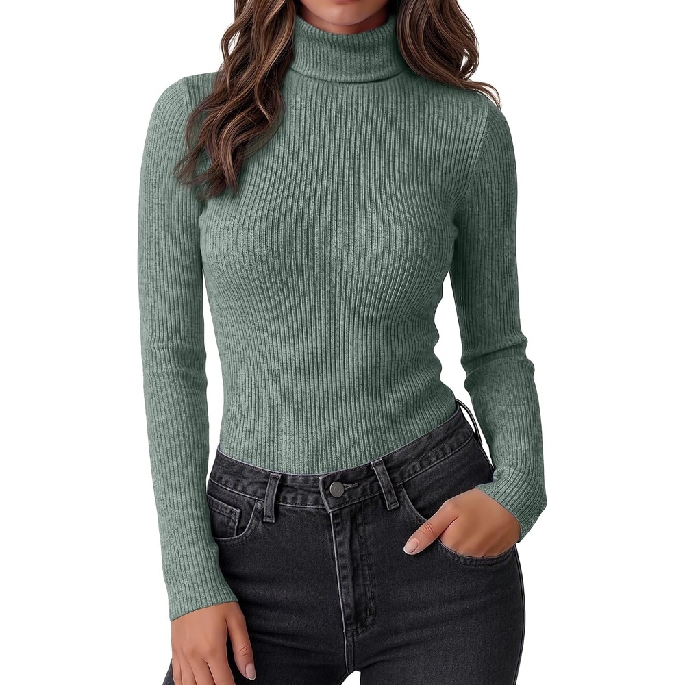 image:imageEkouaer Women Ribbed Turtleneck Long Sleeve Turtle Neck Tops Thermal ShirtsGreen