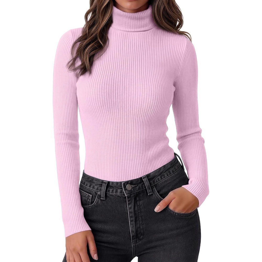 image:imageEkouaer Women Ribbed Turtleneck Long Sleeve Turtle Neck Tops Thermal ShirtsPink
