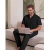 EKouear Mens Pajamas Set Button Down Short Sleeve Shirt Pjs with Long Pants(Black)