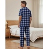 EKouear Mens Pajamas Set Button Down Short Sleeve Shirt Pjs with Long Pants(Blue Plaid)