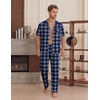 EKouear Mens Pajamas Set Button Down Short Sleeve Shirt Pjs with Long Pants(Blue Plaid)