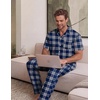EKouear Mens Pajamas Set Button Down Short Sleeve Shirt Pjs with Long Pants(Blue Plaid)