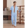 EKouear Mens Pajamas Set Button Down Short Sleeve Shirt Pjs with Long Pants(Blue Stripe)