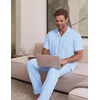 EKouear Mens Pajamas Set Button Down Short Sleeve Shirt Pjs with Long Pants(Blue Stripe)