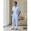 EKouear Mens Pajamas Set Button Down Short Sleeve Shirt Pjs with Long Pants(Blue Stripe)