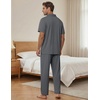 EKouear Mens Pajamas Set Button Down Short Sleeve Shirt Pjs with Long Pants(Deep Gray)