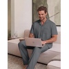 EKouear Mens Pajamas Set Button Down Short Sleeve Shirt Pjs with Long Pants(Deep Gray)