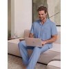EKouear Mens Pajamas Set Button Down Short Sleeve Shirt Pjs with Long Pants(Gray Blue)
