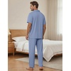 EKouear Mens Pajamas Set Button Down Short Sleeve Shirt Pjs with Long Pants(Gray Blue)