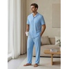 EKouear Mens Pajamas Set Button Down Short Sleeve Shirt Pjs with Long Pants(Light Blue)