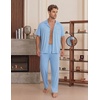 EKouear Mens Pajamas Set Button Down Short Sleeve Shirt Pjs with Long Pants(Light Blue)
