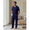 EKouear Mens Pajamas Set Button Down Short Sleeve Shirt Pjs with Long Pants(Navy Blue)