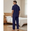 EKouear Mens Pajamas Set Button Down Short Sleeve Shirt Pjs with Long Pants(Navy Blue)