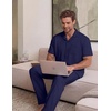 EKouear Mens Pajamas Set Button Down Short Sleeve Shirt Pjs with Long Pants(Navy Blue)
