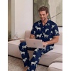 EKouear Mens Pajamas Set Button Down Short Sleeve Shirt Pjs with Long Pants(Navy Zebra)