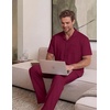 EKouear Mens Pajamas Set Button Down Short Sleeve Shirt Pjs with Long Pants(Wine Red)