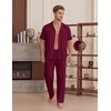 EKouear Mens Pajamas Set Button Down Short Sleeve Shirt Pjs with Long Pants(Wine Red)