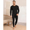 Ekouaer Waffle Long Johns for Men Thermal Underwear Top and Bottom Set(Black)