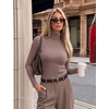 Ekouaer Women Ribbed Turtleneck Long Sleeve Turtle Neck Tops Thermal Shirts(Brown)