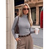 Ekouaer Women Ribbed Turtleneck Long Sleeve Turtle Neck Tops Thermal Shirts(Light Grey)