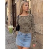 Ekouaer Womens Bell Sleeve Tops Boat Neck Thermal Shirts Fall Undershirt(Brown Leopard)