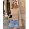 Ekouaer Womens Bell Sleeve Tops Boat Neck Thermal Shirts Fall Undershirt(Khaki)