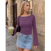 Ekouaer Womens Bell Sleeve Tops Boat Neck Thermal Shirts Fall Undershirt(Purple Red)