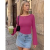 Ekouaer Womens Bell Sleeve Tops Boat Neck Thermal Shirts Fall Undershirt(Rose Red)