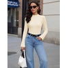 Women Mock Turtleneck Tops Ribbed Long Sleeve Shirts Trendy Fall T-Shirts(Beige)