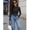 Women Mock Turtleneck Tops Ribbed Long Sleeve Shirts Trendy Fall T-Shirts(Black)