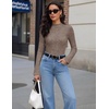 Women Mock Turtleneck Tops Ribbed Long Sleeve Shirts Trendy Fall T-Shirts(Brown)