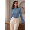 Women Mock Turtleneck Tops Ribbed Long Sleeve Shirts Trendy Fall T-Shirts(Dusty Blue)