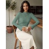 Women Mock Turtleneck Tops Ribbed Long Sleeve Shirts Trendy Fall T-Shirts(Lake Green)