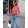 Women Mock Turtleneck Tops Ribbed Long Sleeve Shirts Trendy Fall T-Shirts(Red)