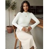 Women Mock Turtleneck Tops Ribbed Long Sleeve Shirts Trendy Fall T-Shirts(White)