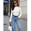 Women Mock Turtleneck Tops Ribbed Long Sleeve Shirts Trendy Fall T-Shirts(White)
