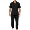 EKouear Mens Pajamas Set Button Down Short Sleeve Shirt Pjs with Long Pants(Black)