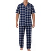 EKouear Mens Pajamas Set Button Down Short Sleeve Shirt Pjs with Long Pants(Blue Plaid)
