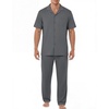 EKouear Mens Pajamas Set Button Down Short Sleeve Shirt Pjs with Long Pants(Deep Gray)