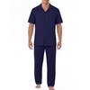 EKouear Mens Pajamas Set Button Down Short Sleeve Shirt Pjs with Long Pants(Navy Blue)