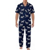 EKouear Mens Pajamas Set Button Down Short Sleeve Shirt Pjs with Long Pants(Navy Zebra)