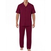 EKouear Mens Pajamas Set Button Down Short Sleeve Shirt Pjs with Long Pants(Wine Red)