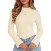 Women Mock Turtleneck Tops Ribbed Long Sleeve Shirts Trendy Fall T-Shirts(Beige)