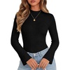 Women Mock Turtleneck Tops Ribbed Long Sleeve Shirts Trendy Fall T-Shirts(Black)
