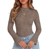 Women Mock Turtleneck Tops Ribbed Long Sleeve Shirts Trendy Fall T-Shirts(Brown)