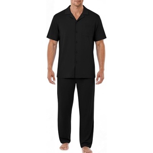 EKouear Mens Pajamas Set Button Down Short Sleeve Shirt Pjs with Long Pants(Black)
