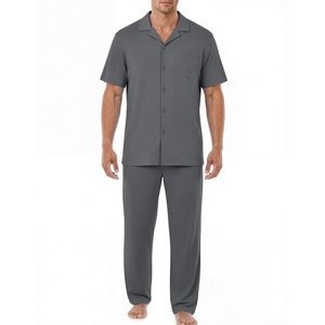 EKouear Mens Pajamas Set Button Down Short Sleeve Shirt Pjs with Long Pants(Deep Gray)