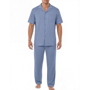 EKouear Mens Pajamas Set Button Down Short Sleeve Shirt Pjs with Long Pants(Gray Blue)