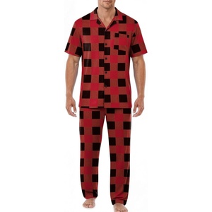 EKouear Mens Pajamas Set Button Down Short Sleeve Shirt Pjs with Long Pants(Green Blue Plaid)